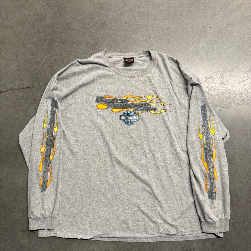 Harley Davidson St Paul Minnesota Flame Graphic Long Sleeve T-Shirt Gray XL